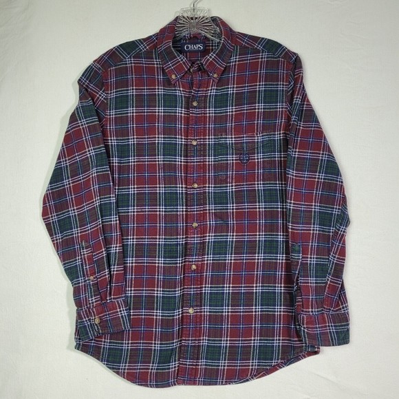Chaps Performance Plaid Flannel Men Sz Small Shirt Button Down Christmas Cotton - Picture 1 of 9